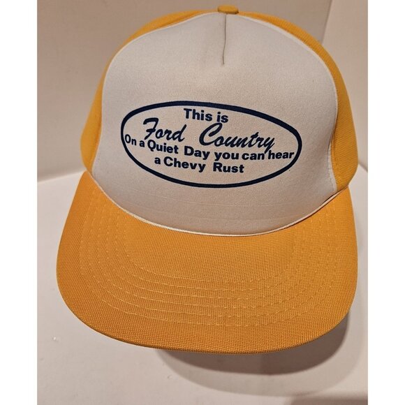 Vintage Trucker Snapback Ford vs Chevy Yellow/White Hat Very Clean - Picture 1 of 10